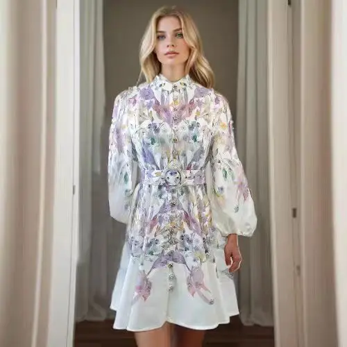 

Women's Dress Floral Linen Elegant Short Dresses Casual Vacation Beach Party Dresses Woman Clothing Fashion Summer Dresses 2025