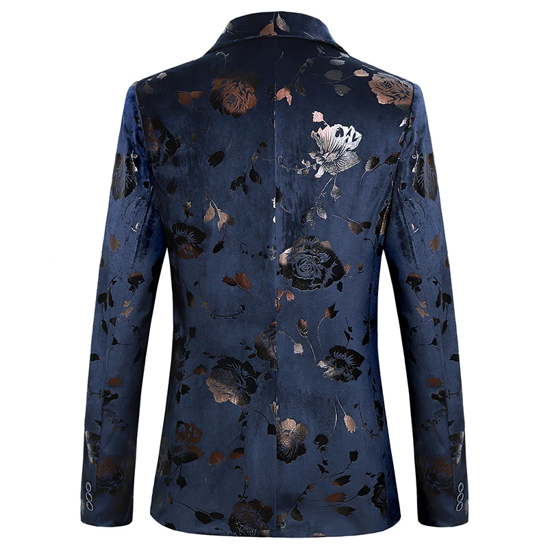 Men\'s Floral Print Bronzing Slim Fit Large Size 6XL Suit Coat Fashion Casual Male Banquet Blazer Jacket