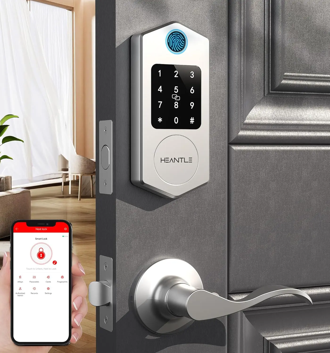 

8-in-1 Fingerprint Keyless Entry Door Lock with App Control, Electronic Touchscreen Keypad Deadbolt