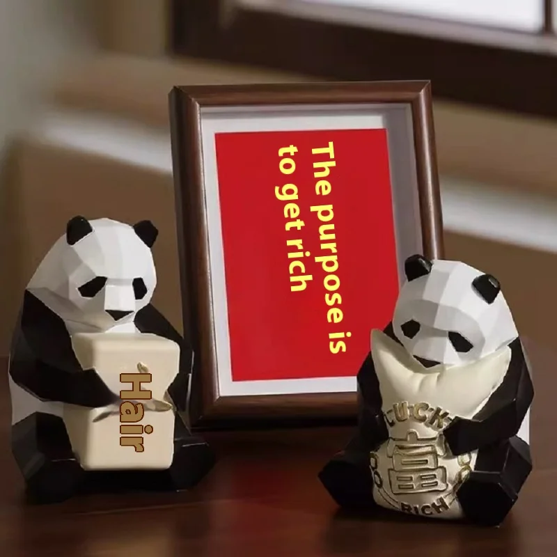 Home Decor Panda Rich Ornaments Office Desktop Living Room Wine Cabinet Porch Rich Opening Gift Children'S Room Decoration Boxed