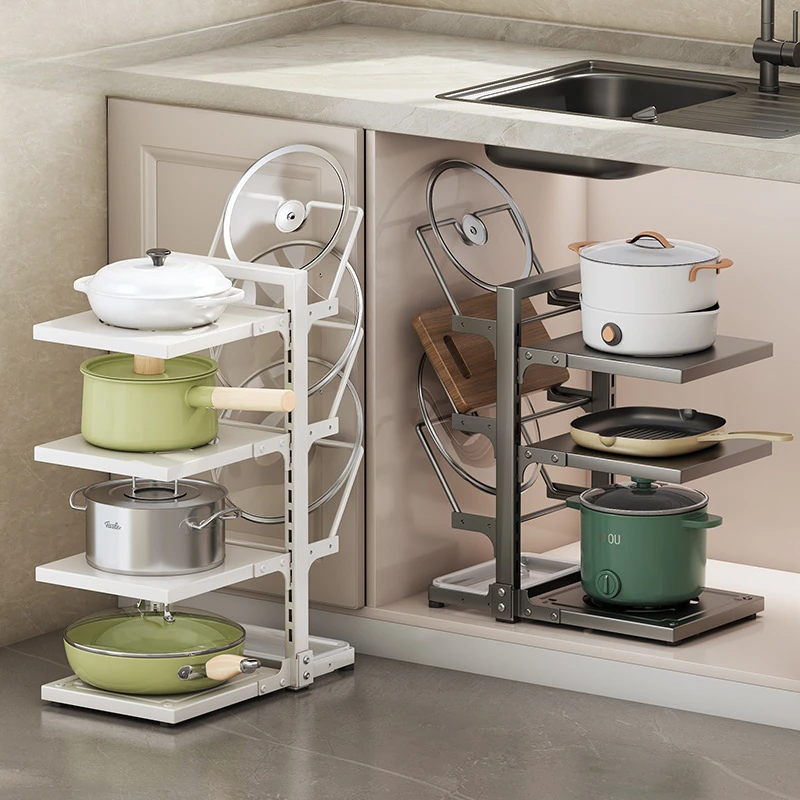 

Multifunctional Kitchen Shelf Multi-Layer Pot Storage Rack Adjustable Cabinet Sink Shelf Pot Holder Frying Pan Bowl Organizer