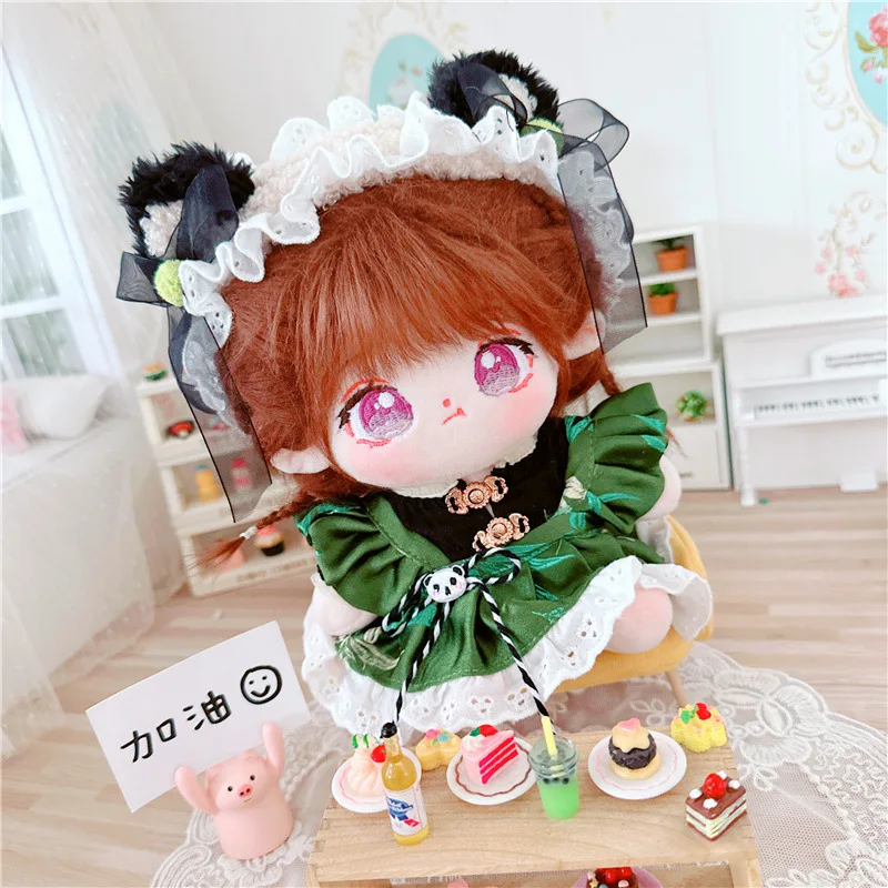 20Cm Schattige Idool Pop Kawaii Dragen Groene Fluwelen Jurk Meisjes Pluche Katoenen Pop Anime Mode Meid Pak Kleding Accessoire Diy Speelgoed