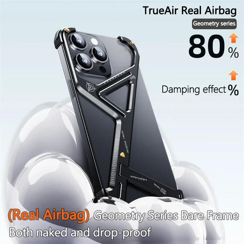 

New product Geometric Aluminum alloy Phone Case For iPhone16 Pro Max 15 14 13 Pro Framless Bumper w/ Adjust Kickstand back cover