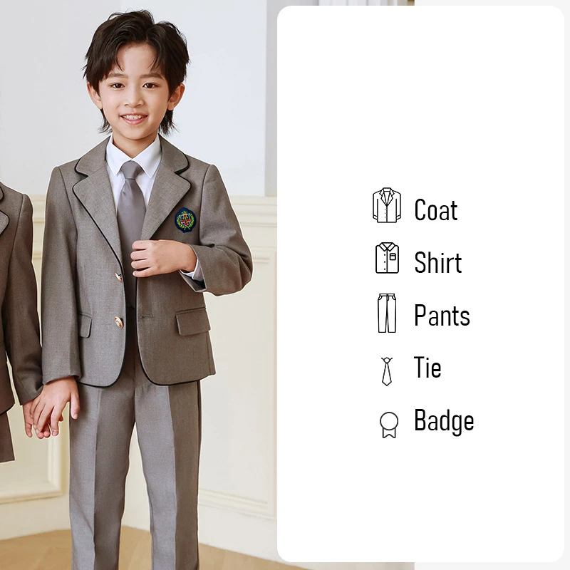 1セット 子供用スクールユニフォームスーツ イギリス風プレッピースタイル 幼稚園 スクールジャケット シャツ スカート ショートパンツ 蝶ネクタイ イブニングドレス
