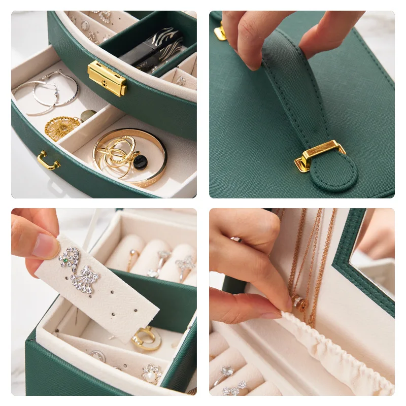 Two-layer Drawer Style Jewelry Storage Box For Women Necklace Earring Ring Bracelet Organizer Display Leather Carrying Case