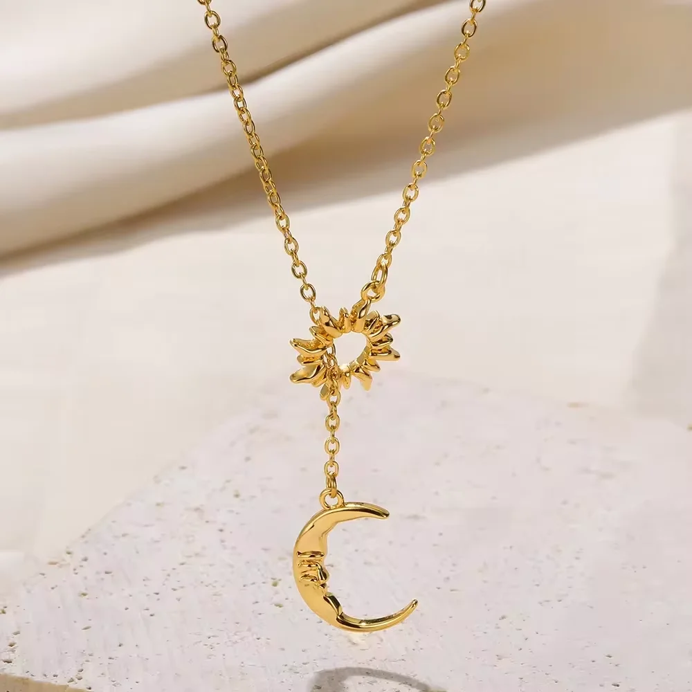 Edelstahl Halsketten Für Frauen Sonne Mond Anhänger Schlüsselbein Kette Exquisite Böhmische Mode Schmuck Geschenk Zubehör – Detail 7