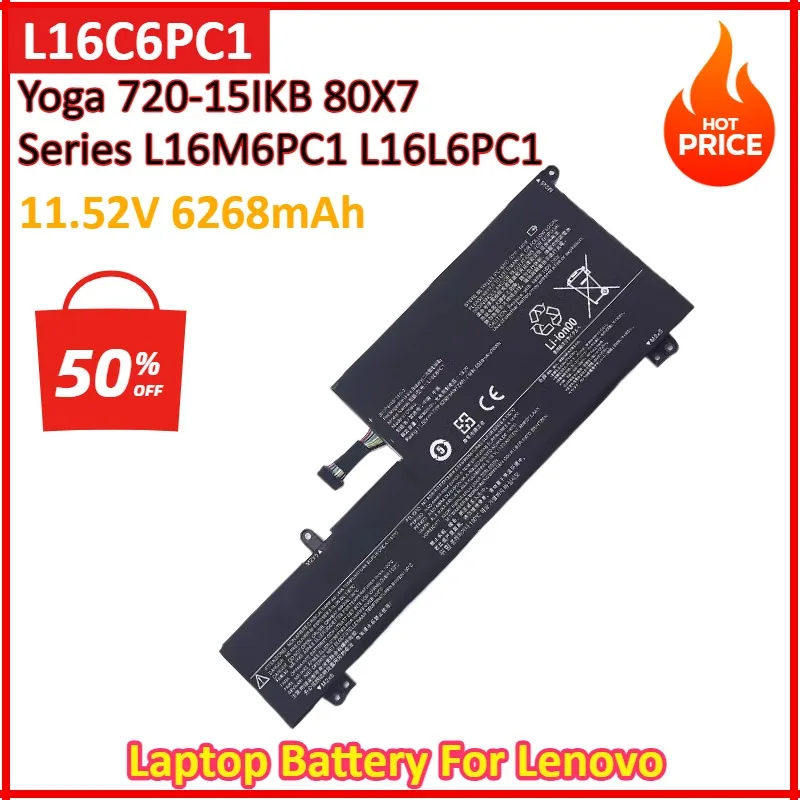 

11.52V 72Wh 6268mAh Laptop Battery For Lenovo Yoga 720-15IKB 80X7 Series L16M6PC1 L16L6PC1 L16C6PC1 With Tracking Number