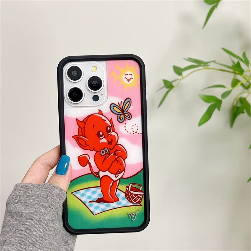 Flor selvagem safari bebês urso lil diabo caso de telefone para iphone 16 15 14 13 12 pro max wf plus lil anjo gato camo capa traseira y2k