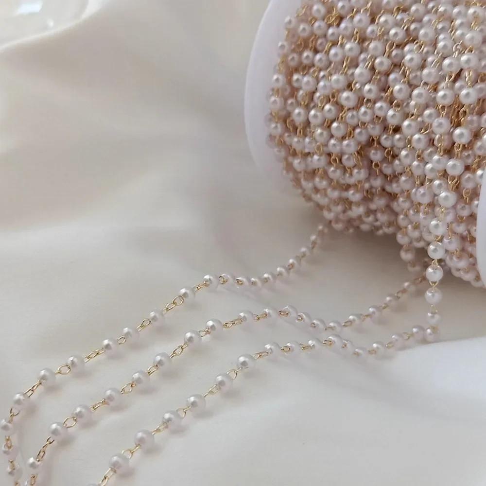 

14K Gold-plated 3mm Imitation Pearl Chain, Self-made Bracelet, Necklace, DIY Jewelry Accessories