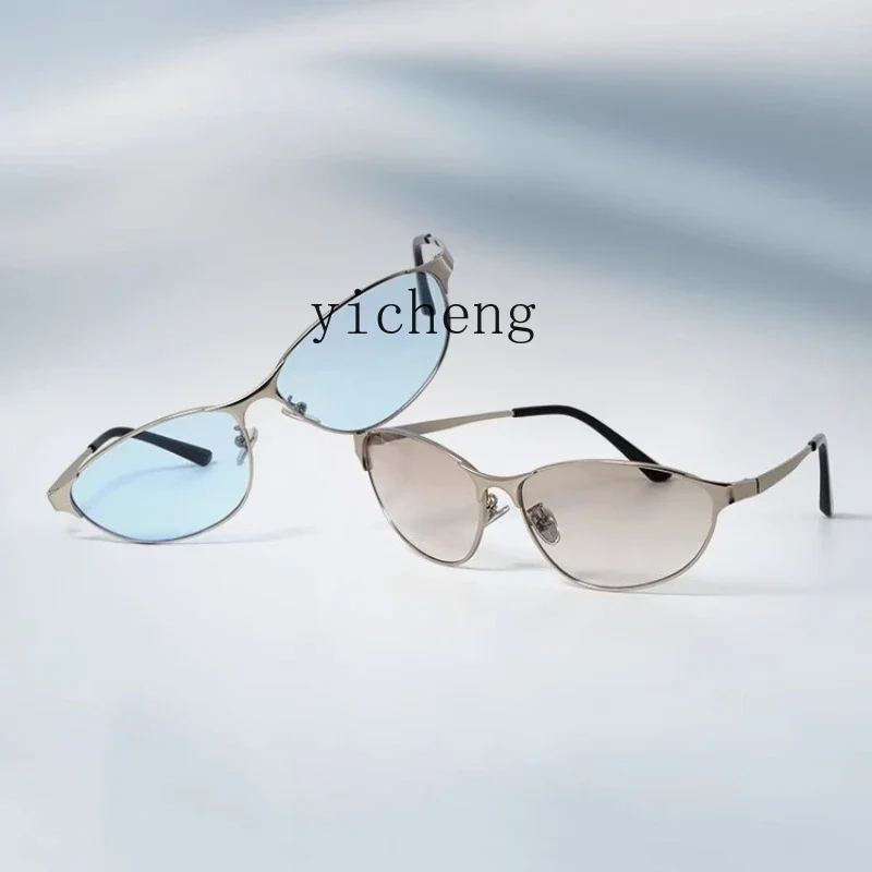 Retro Cat Eye Blue Punk Cycling Sunscreen Metal Sunglasses Sunglassesl28
