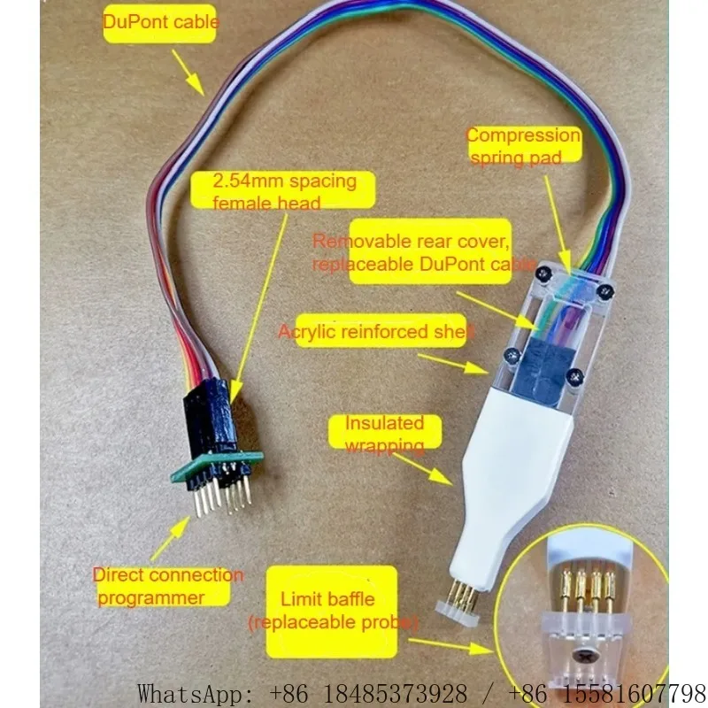 4Pcs Spring Probe SOP8 SOIC8 WSON VSON EEPROM Burn Test Cable