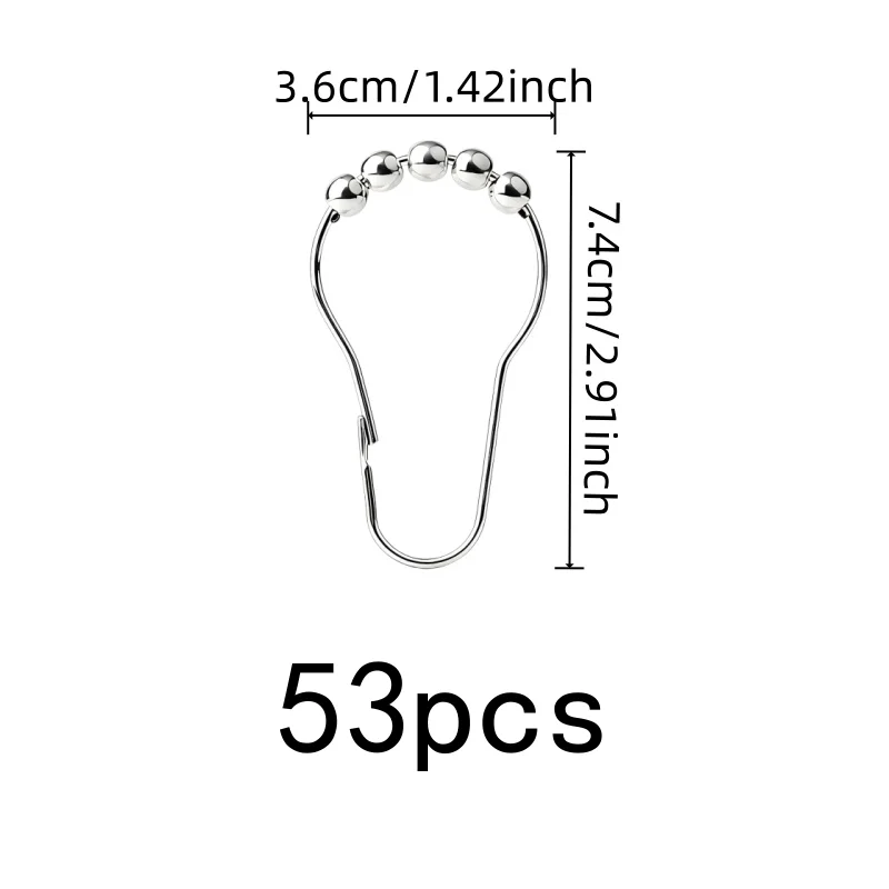 53 pcs Rolling Ball Gourd Hooks, Smooth Glide Anti-Fall Design, Bathroom Shower Curtain & Bedroom Drapery