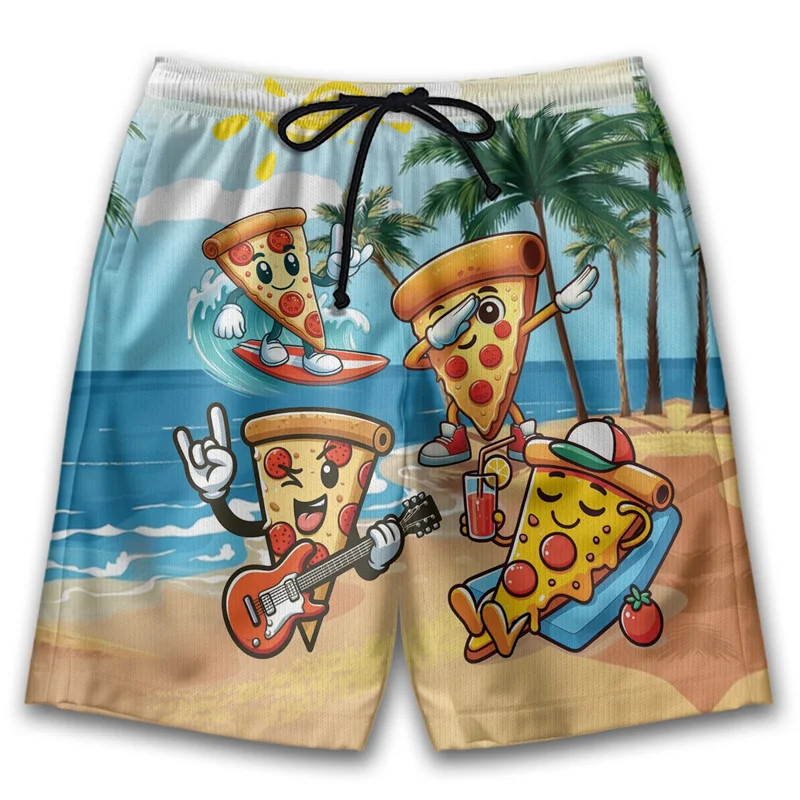 

Funny Pizza 3D Print Beach Shorts Men's Oversized Surfing Gym Sports Pants Swimsuits Hawaiian Holiday Board Trunks Kids Clothing