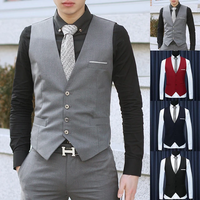 Men Waistcoat Slim Men Suit Vests Business Dress Vest Slim Fit Single breasted Formal Sleeveless Jacket Casual Gilet Homme AliExpress