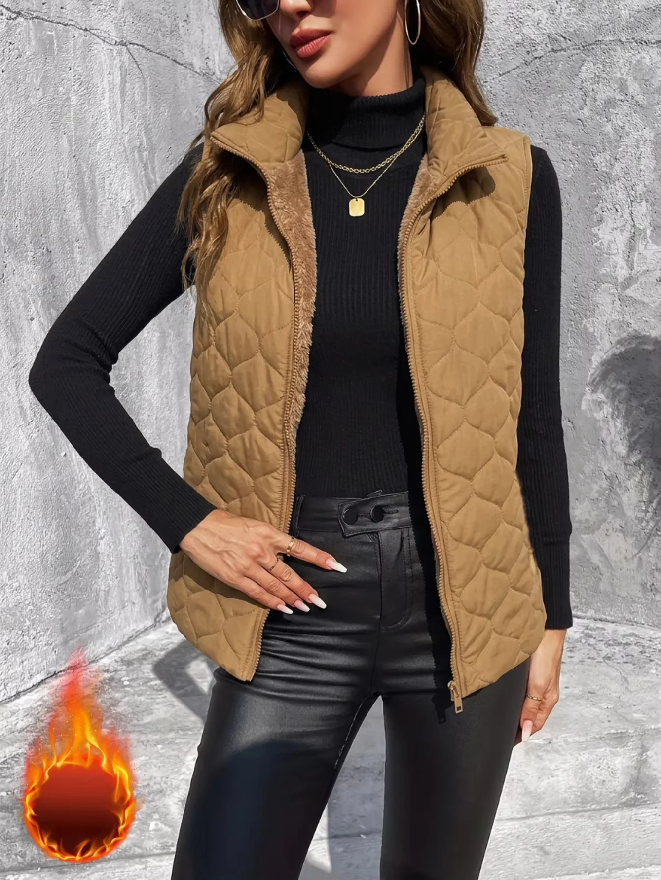 Women's Fall‑Winter Fashion Warm Cold‑Resistant Vest, Elegant Versatile Vest Jacket with Pockets, Thick Fleece‑Lined