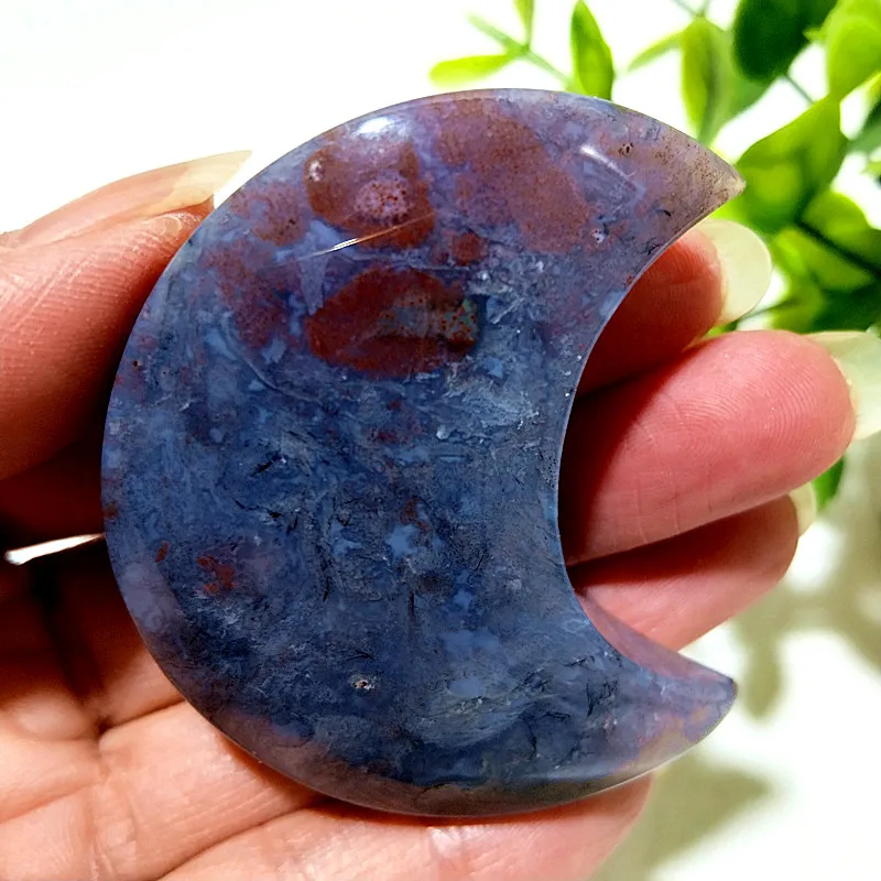 Natural Stones Moss Agate Lavender Blue Purple Agate Moon Yn Water Symbol Of Love Spiritual Meditation Crystal Home Ornament