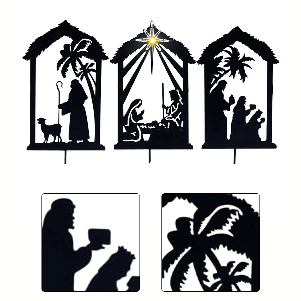 1pc Nativity Shadow Stakes Christmas Decoration Ornaments Yard Sign Nativity Scene Silhouette Outdoors Xmas Lawn Garden Decors