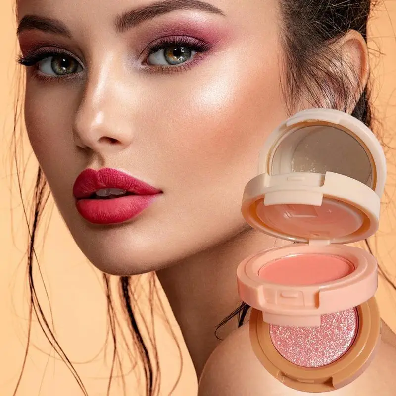 3 In 1 Gezicht Mineraal Blush Gebakken Poederpalet Glinstert Matte Blushes Poeder Gezichtscontouren Schaduw Pigment Blusher Kosmetica