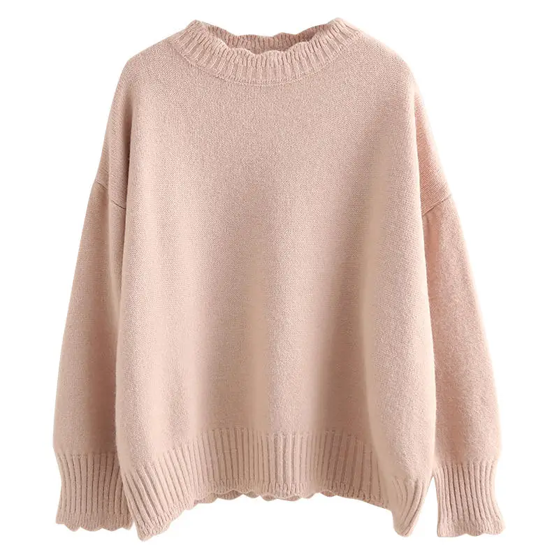 Suéter de punto cálido suelto para mujer, suéteres gruesos de manga larga, Tops blancos para mujer, ropa de otoño e invierno