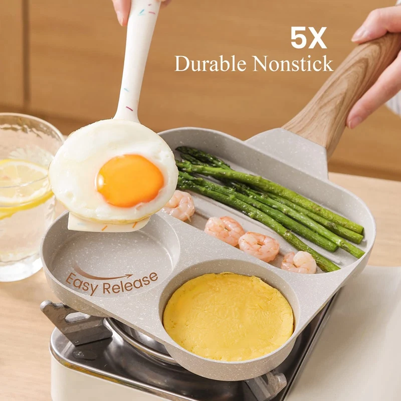 Sartén Sartén para huevos antiadherente, sartén para huevos, sartén para parrilla para desayuno 3 en 1, sartén para huevos, utensilios de cocina saludables, sartén para huevos