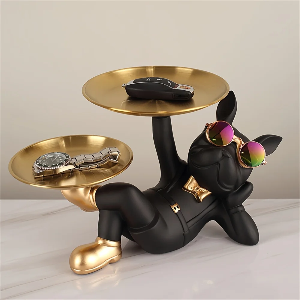 

Multiple Styles Nordic Fashion Art French Bulldog Animal Figurines Resin Cool Dog Sculpture Tray Candy Snack Key Coin Fruit