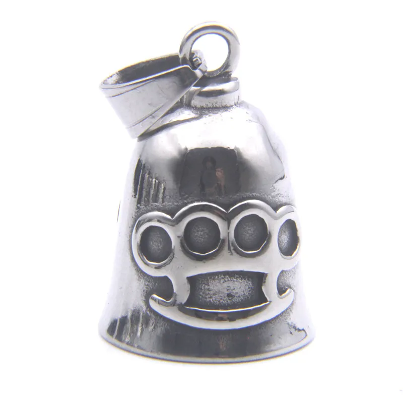 Knuckle Handguard Bell Pendant 316L Stainless Steel Skull Bone MIddle Finger Bell Necklace