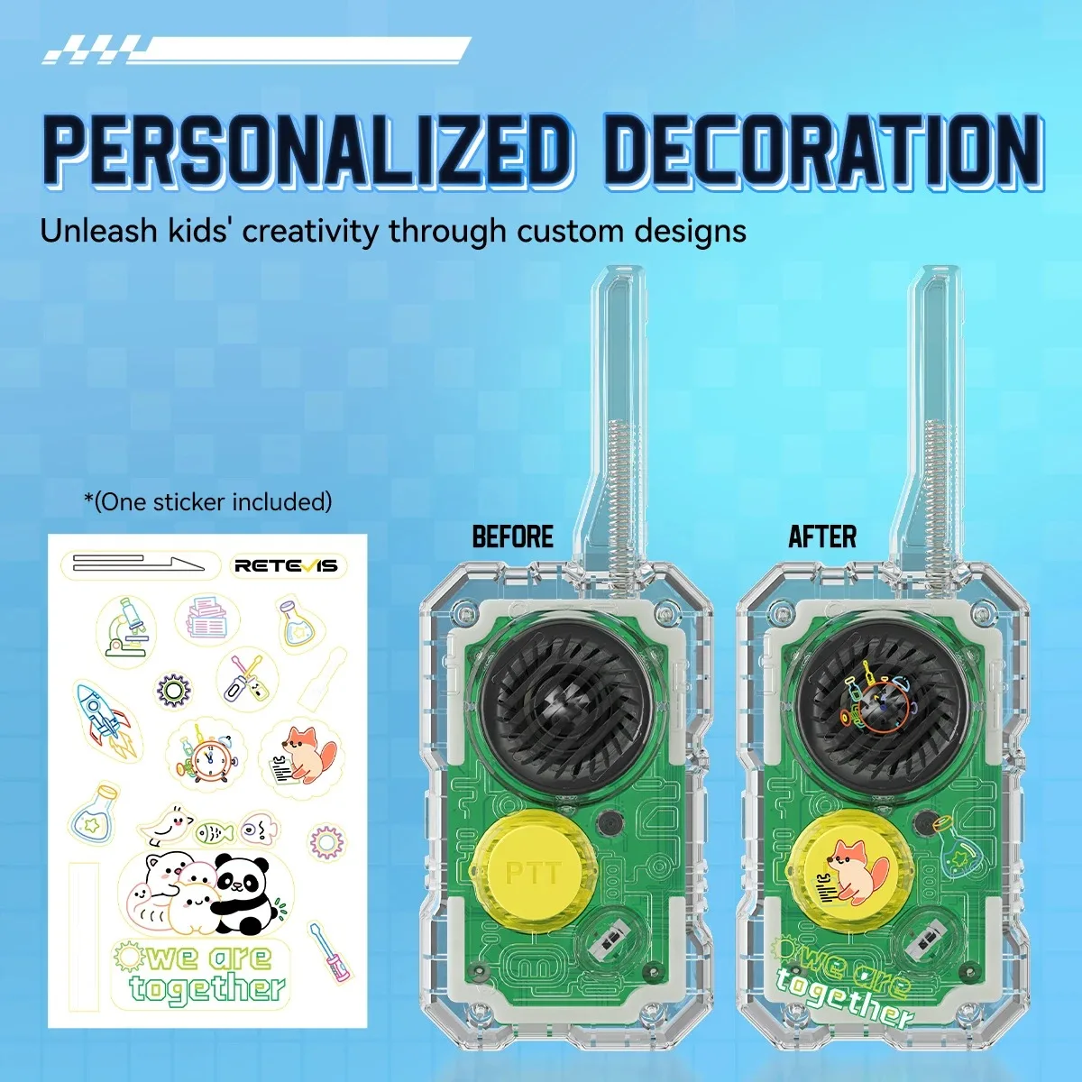 Retevis EZTalk 680 DIY Kids Walkie Talkie,Transparent License-Free FRS/PMR Radio, STEM Toy for Camping Outdoor Kids Gifts 2 Pack