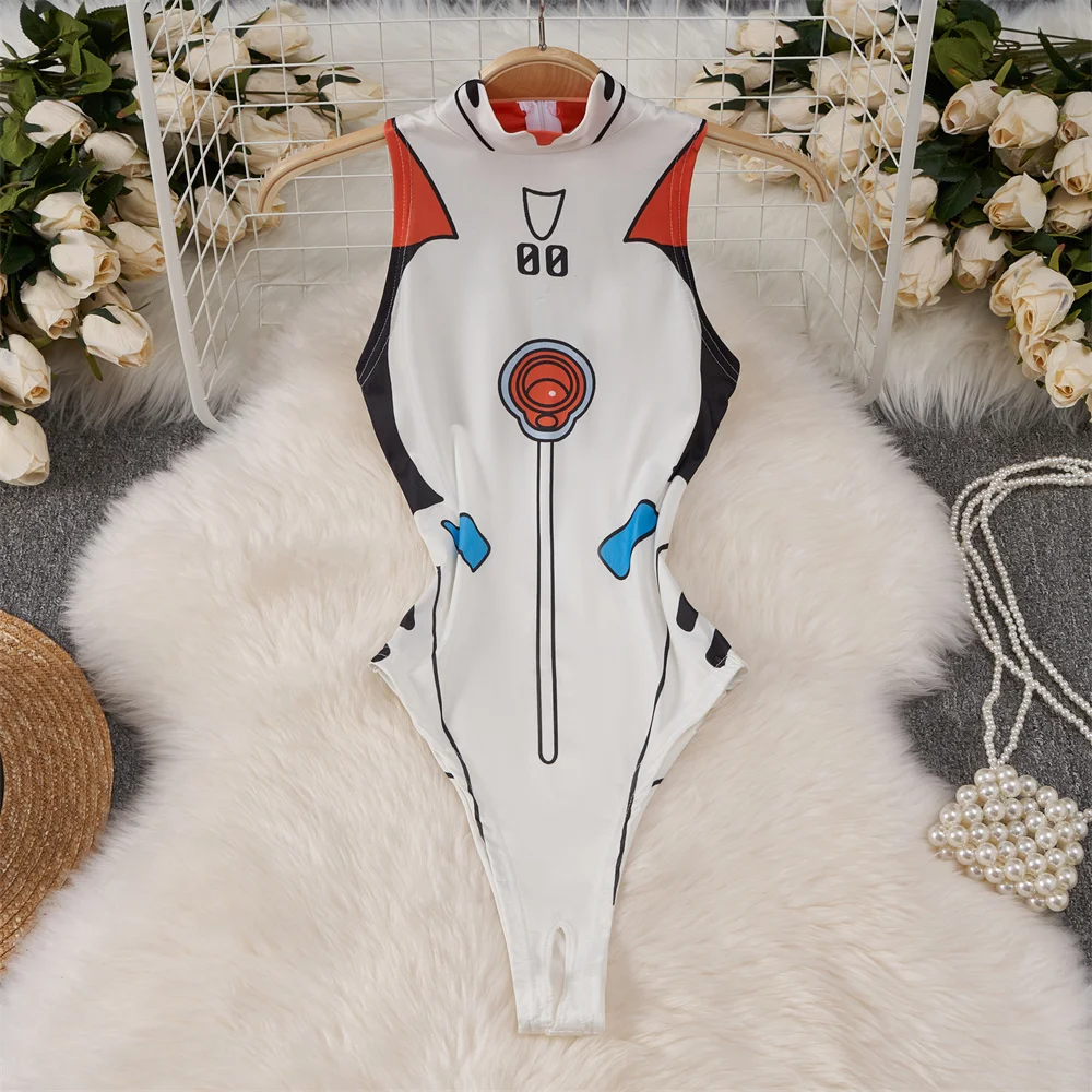 

Милый милый трендовый комбинезон с мультяшным принтом, облегающее нижнее белье без рукавов с высоким воротником, облегающее боди, комбинезоны, пижамы, комбинезоны