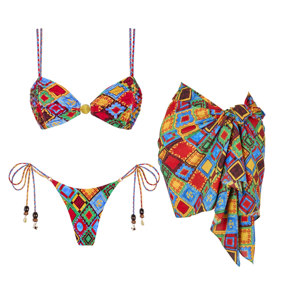Bandeau 3-teiliges Bikini-Set Sexy Damen-Badeanzug mit Starkem Push-Up-Effekt Mikro-Bikinis Damen Push-Up Bademode Strandkleidung Biquini
