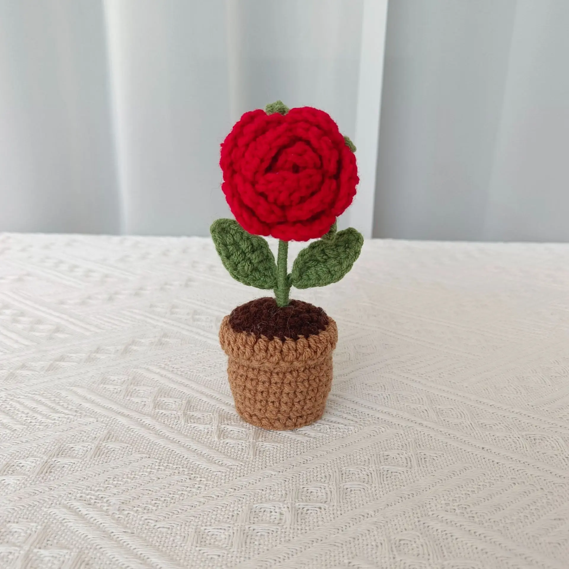 New Handmade Simulation Flower Hand-woven Knitted Sunflower Tuilp Flowers Pots Desktop Ornament Room Decor Valentine's Day Gifts