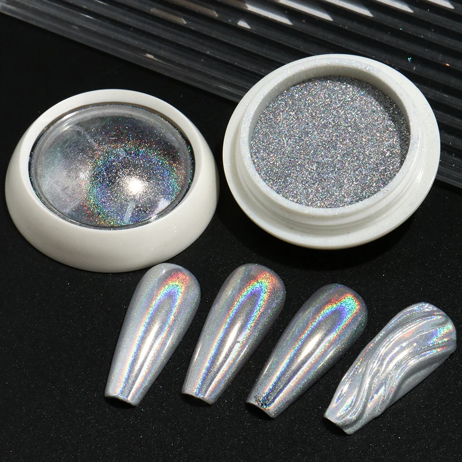 Holographische Chrom Nagel Pulver Glitter Laser Silber Metallic Spiegel Dip Reiben Staub Pigment Nail art Dekoration Make-Up Maniküre