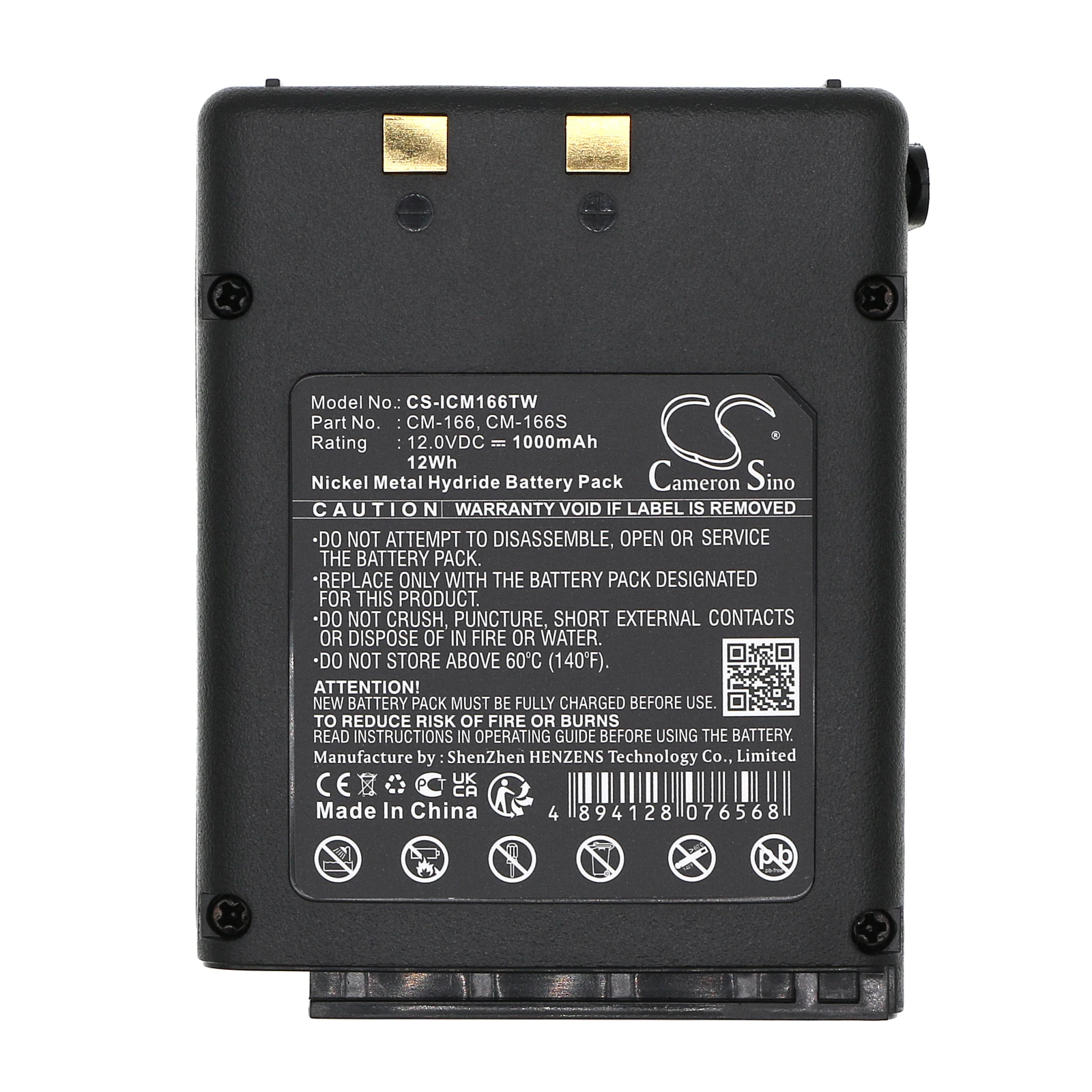 CameronSinoTwo-Way Radio Battery For Icom:IC-A3,IC-A3E,IC-A22,IC-A22E,BP-166,CM-166,CM-166S,--1000mAh / 12.00Wh--Ni-MH--12.00V