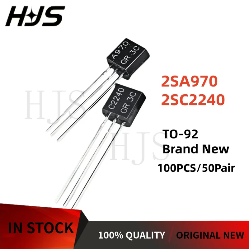 100PCS/Each 50PCS 2SA970 2SC2240 A970 C2240 (50PCS* A970 +50PCS* C2240 ) TO-92 Power amplifier IC pairing tube NEW
