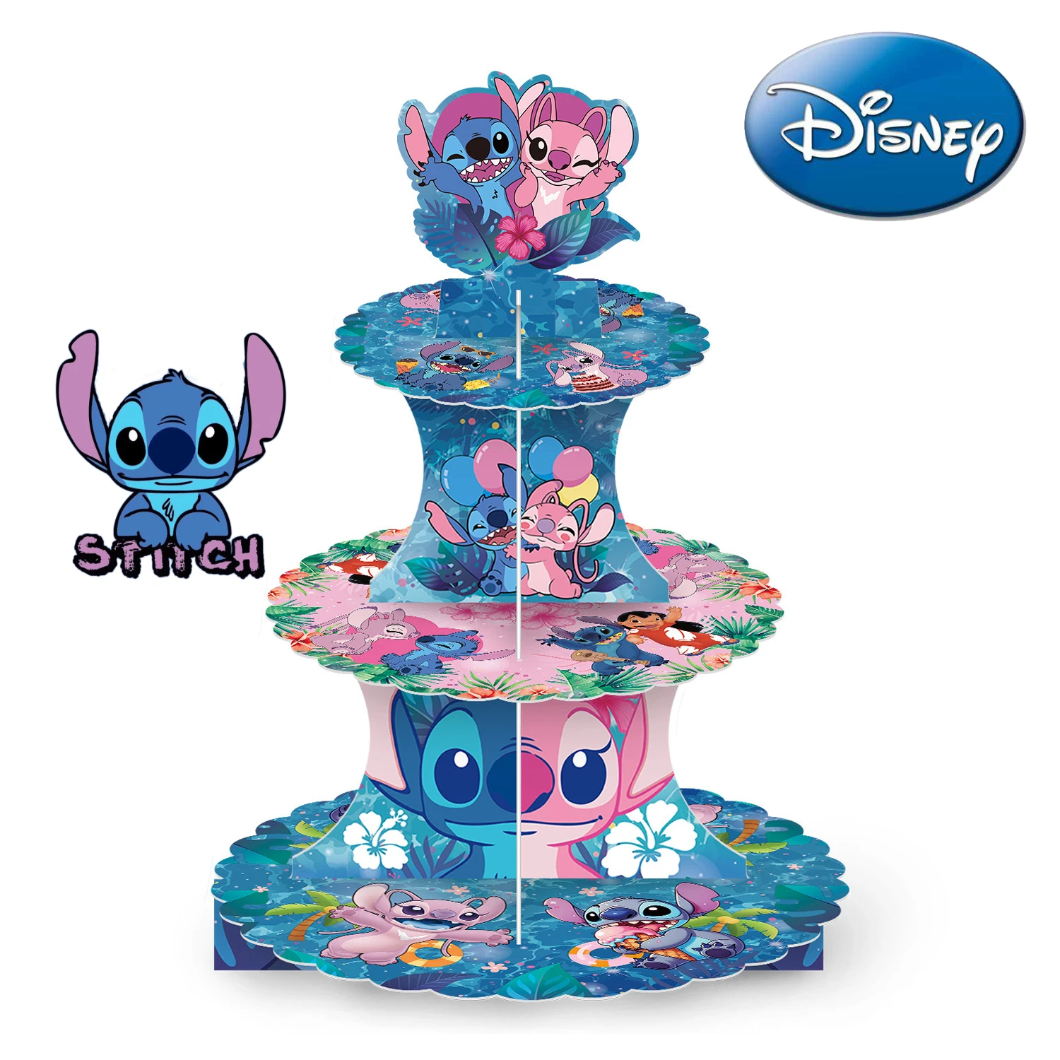 Lilo & Stitch Cake Stand 3 Tier Dessert Counter Birthday Party Decoration Cartoon angel Paper Cake Tower Baby Shower Supplies