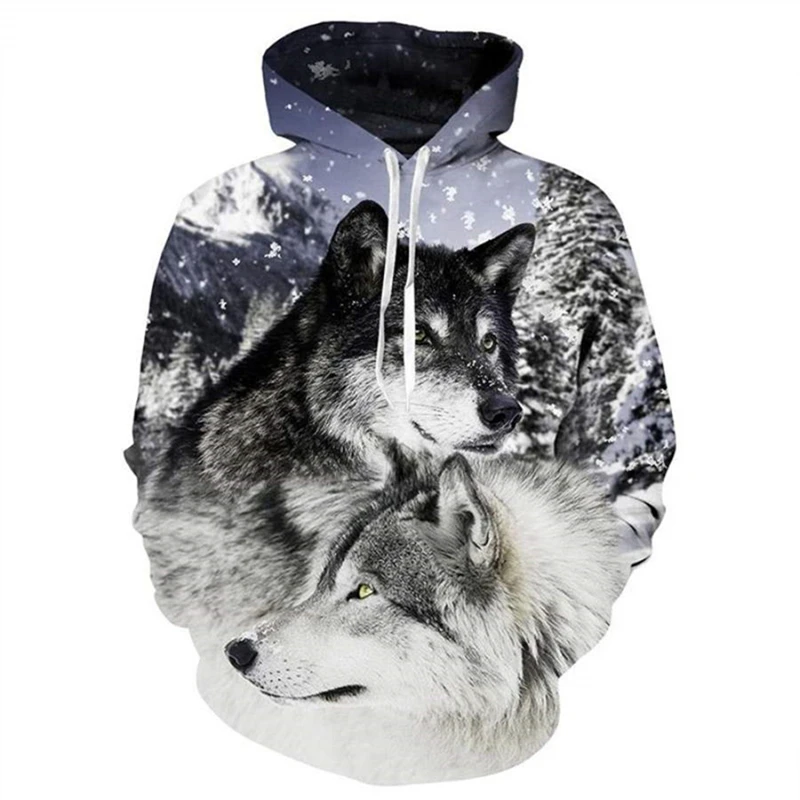 

New Wolf Pattern 3D Printed Hoodie Men and Women Personalized Design Sweatshirt Snow Double Wolf Harajuku Oversized Hoodie