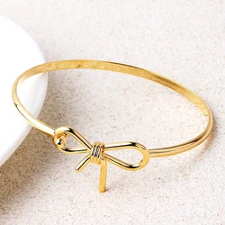 Waterproof 18k Gold Plated Cute Romantic Bow Knot Shaped Bangle Bracelet Charm Statement Anti Allergic Jewelry