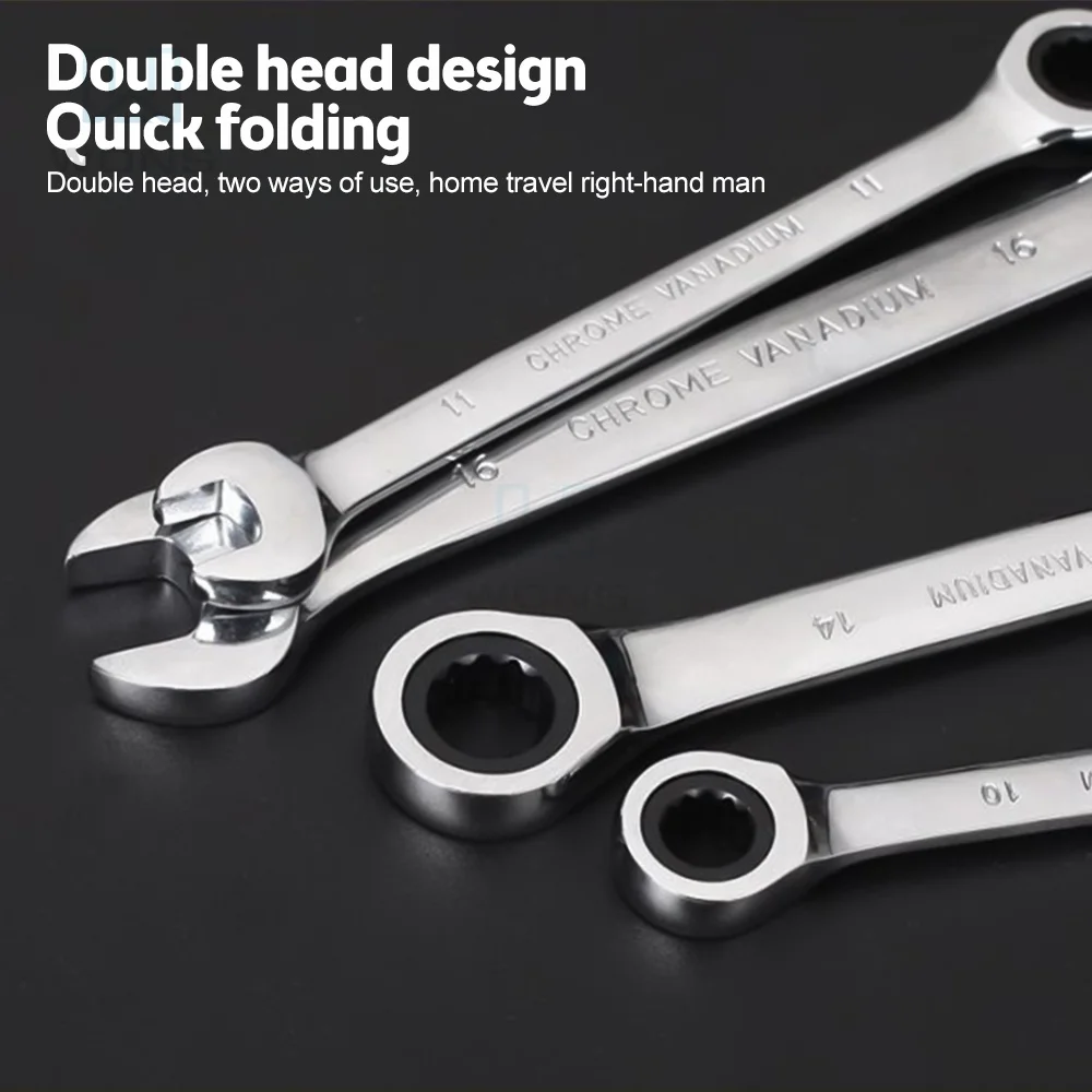 8-19mm Ratchet Spanner Combination Chrome Vanadium Steel Open Ring Flat Double Ended Multi Function Combination Spanner Set