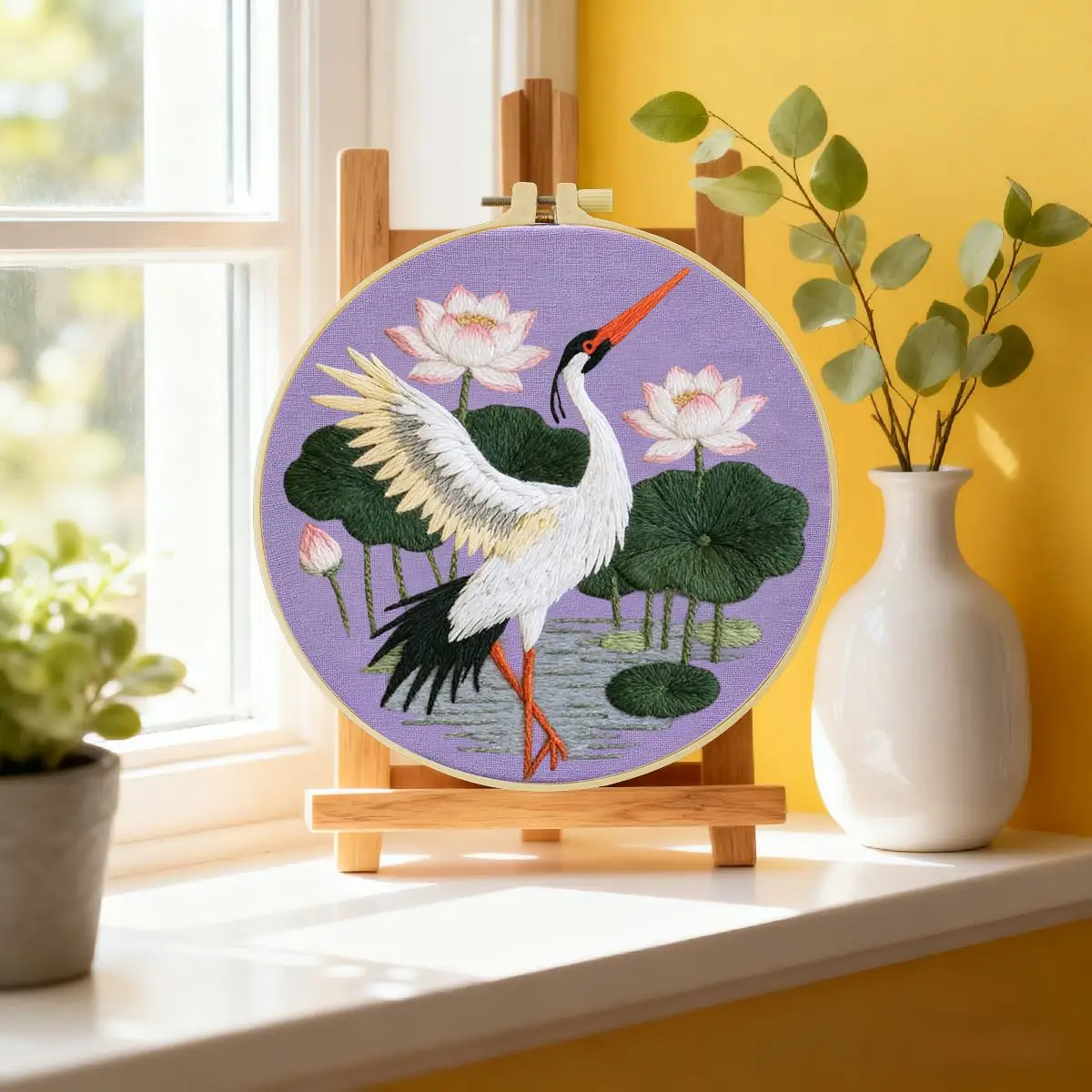 1 Stück 20X20CM/15X15CM 7,87/6,3 Zoll Schwan-Stickerei-Starter-Kit DIY-Kit DIY-Stickerei-Set Handarbeiten Nähkunst-Set für Anfänger – Detail 2