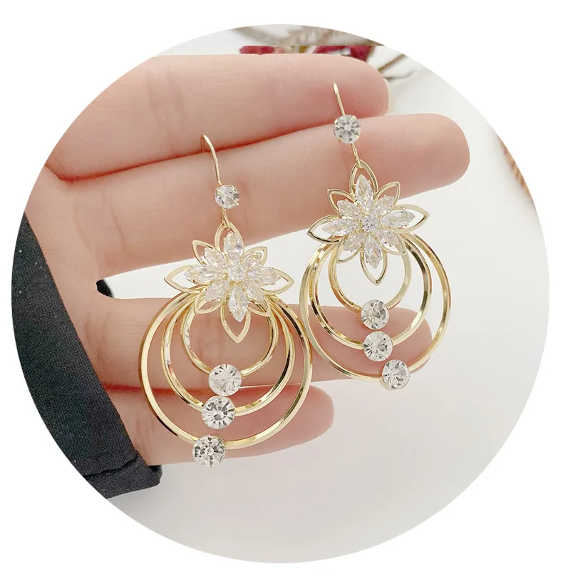 2022 New Trend Crystal Flower Round Pendant Earrings For Women Exquisite Earrings Party Fashion Jewelry Gift
