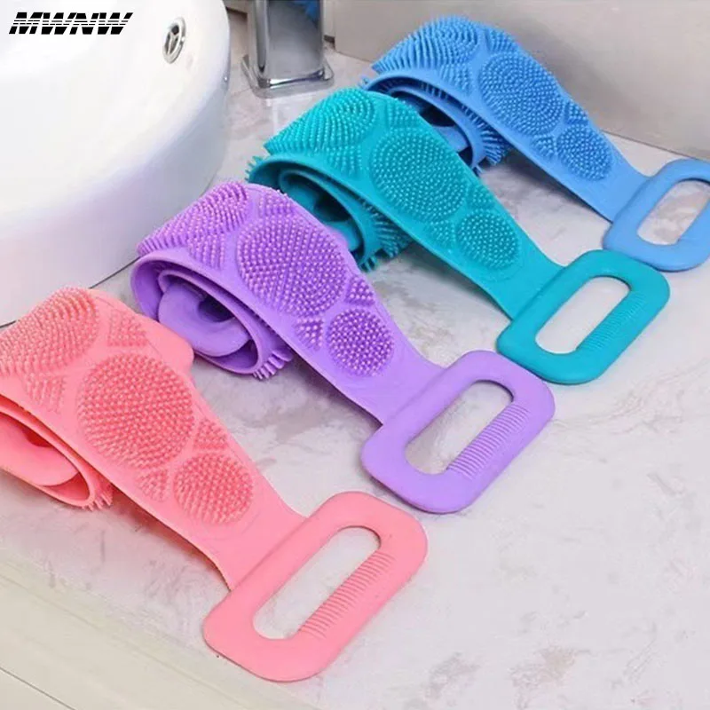 1 pz spugna per il corpo spazzole in Silicone asciugamani da bagno Scrubber sfregamento Peeling per la schiena massaggio cintura doccia spazzole per la pulizia della pelle estese