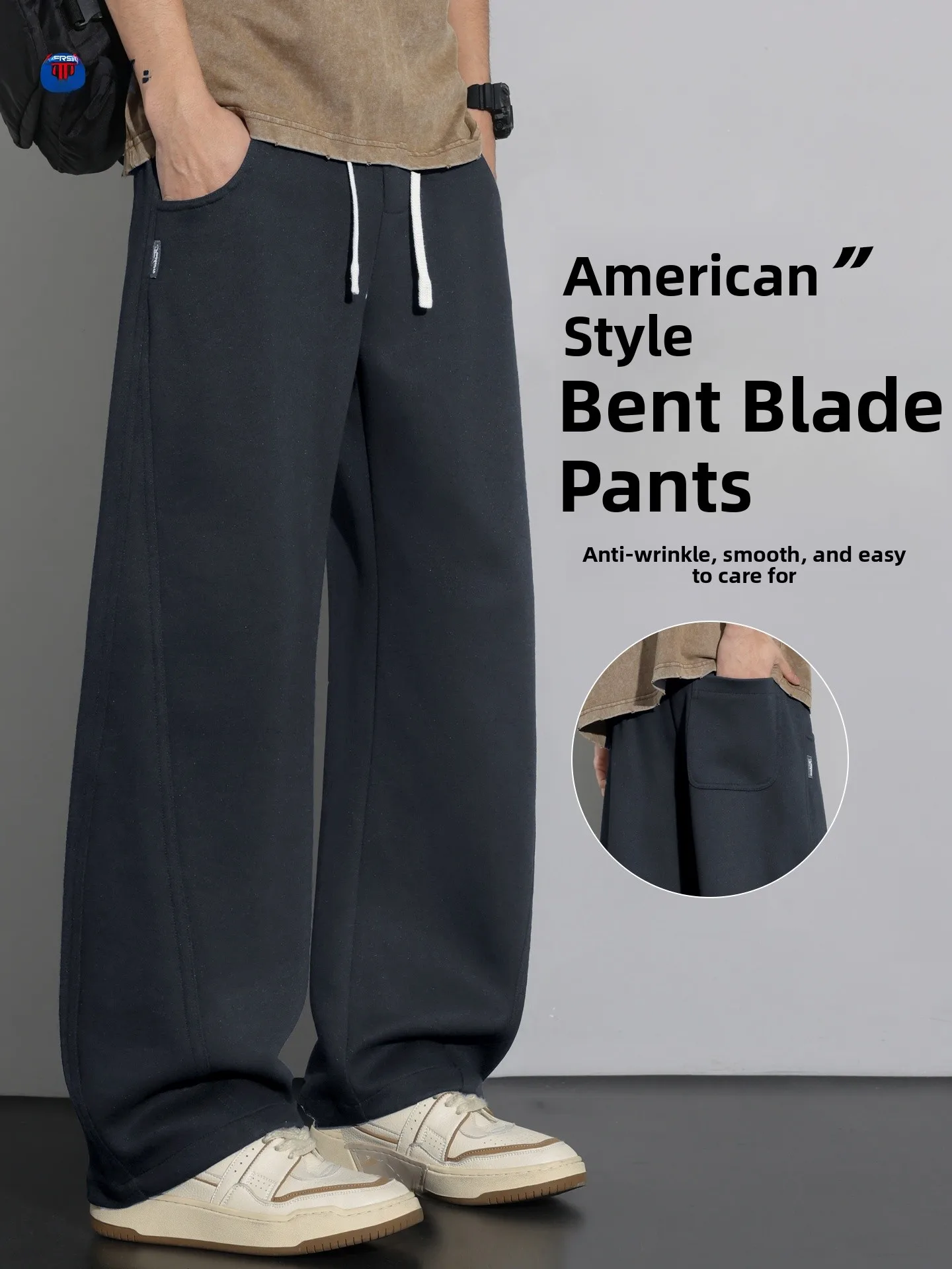 

American Sle Men's Spring Autumn Loose Straight Leg Sweatpants Durable Waed Fabric Anti-Wrinkle Casual Spor Trousers