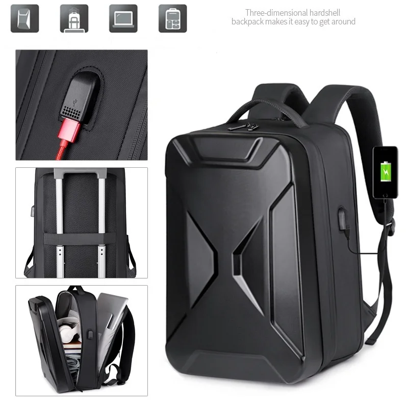 New Men's Large Capacity Hard shell Backpack ABS Leisure Backpack With USB Waterproof 17 inch Laptop Bag Business Travel Bag