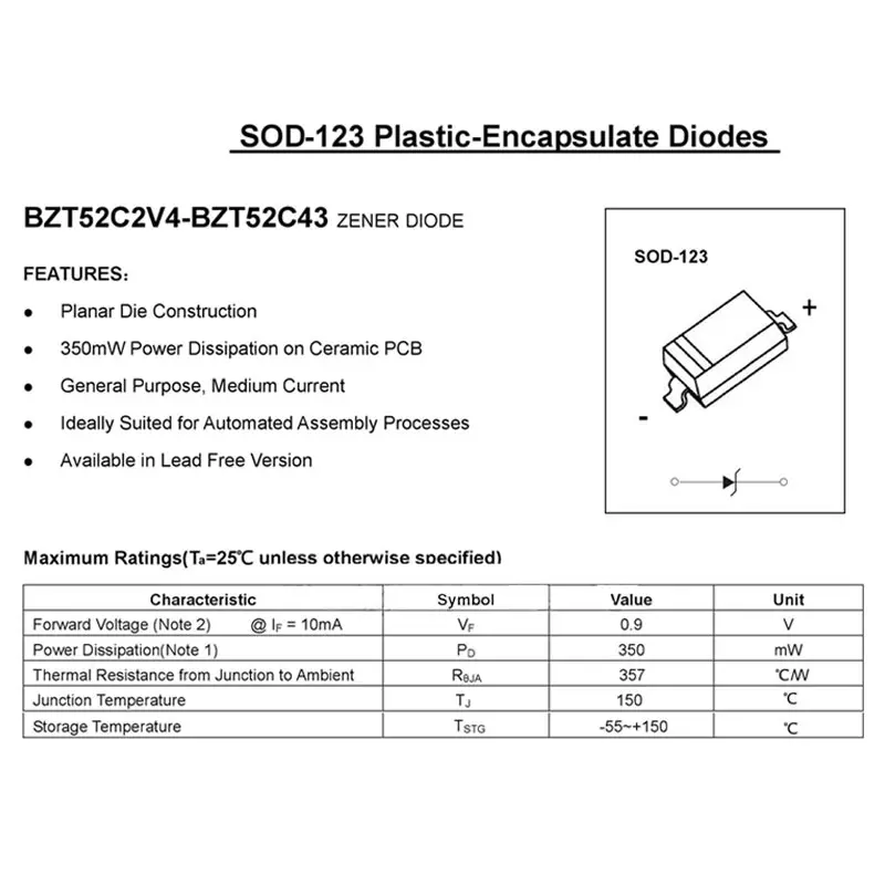 100Pcs SMD Zener Diode SOD-123 BZT52C11 WG BZT52C12 WH BZT52C13 WI BZT52C15 WJ BZT52C16 WK BZT52C18 WL BZT52C20 WM BZT5222 WN