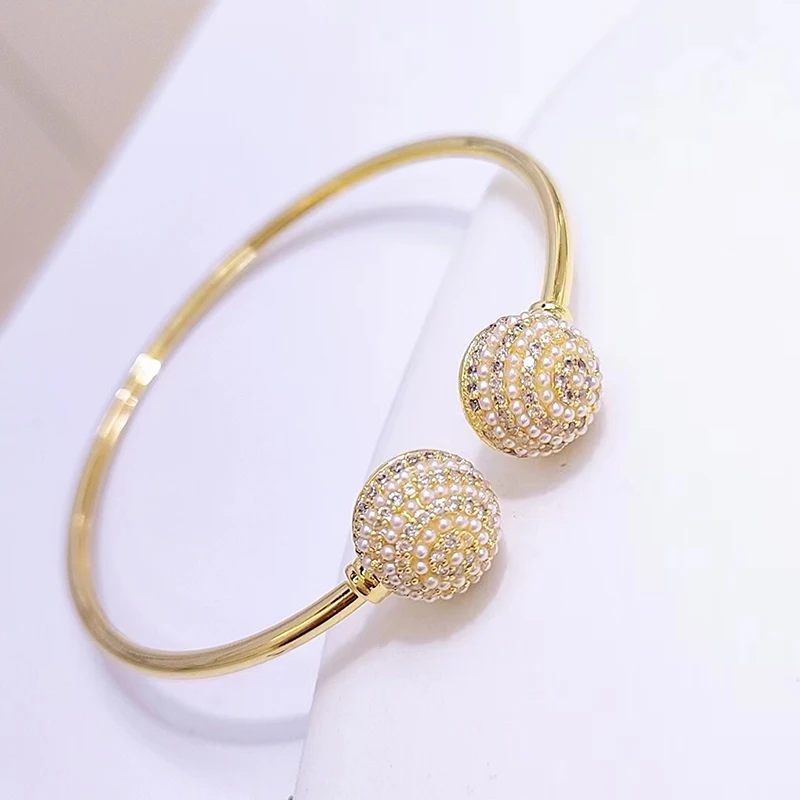 

Luxury Pearl Cubic Zirconia Cuff Bracelet Bangle for Women Good Color Quality Female Hand Jewelry 2023 New Bracelet Accessories