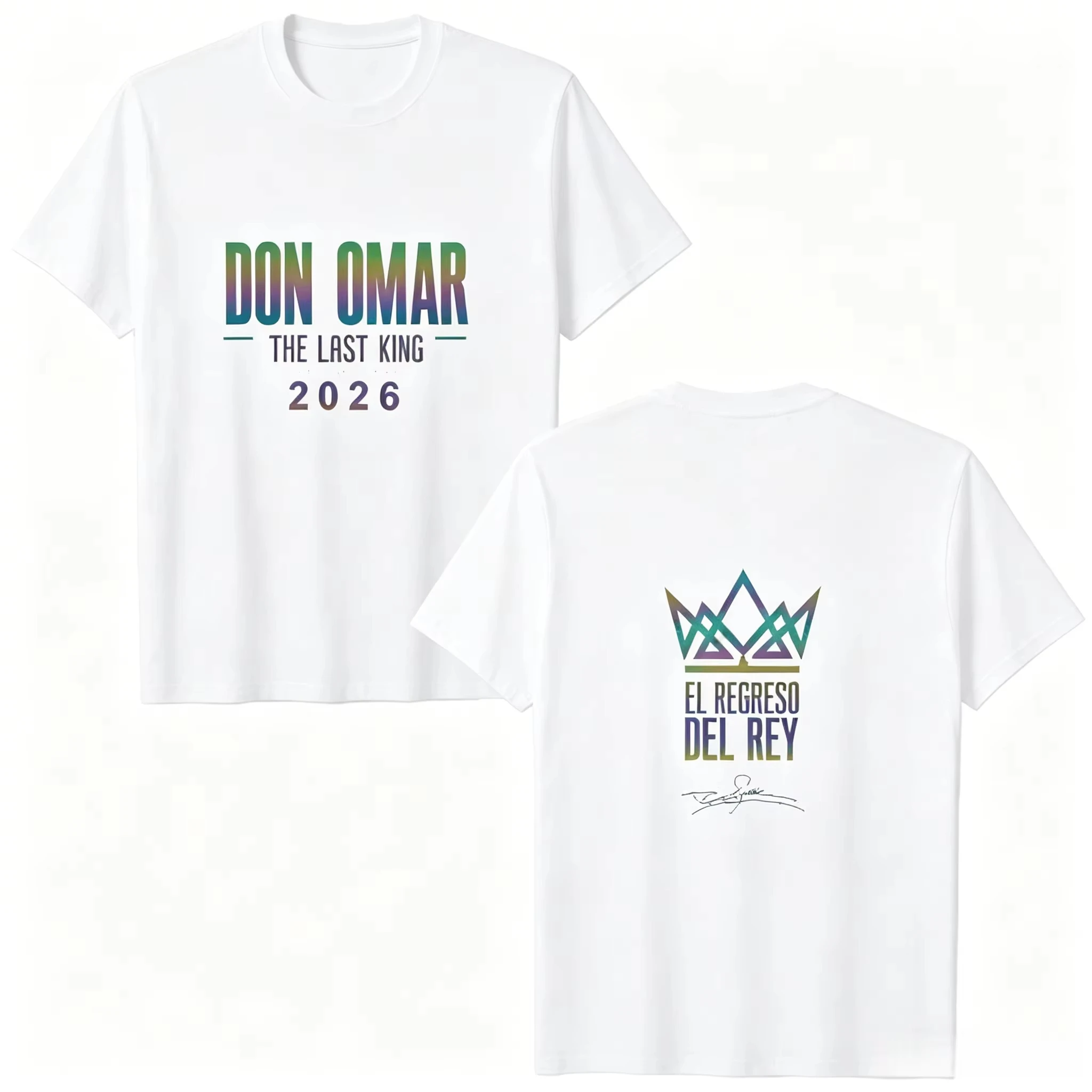 2026 Iridescent Gradient Bold Serif Text Geometric Line Crown Handwritten Style Mark Print Oversized T-shirt Short Sleeve Top