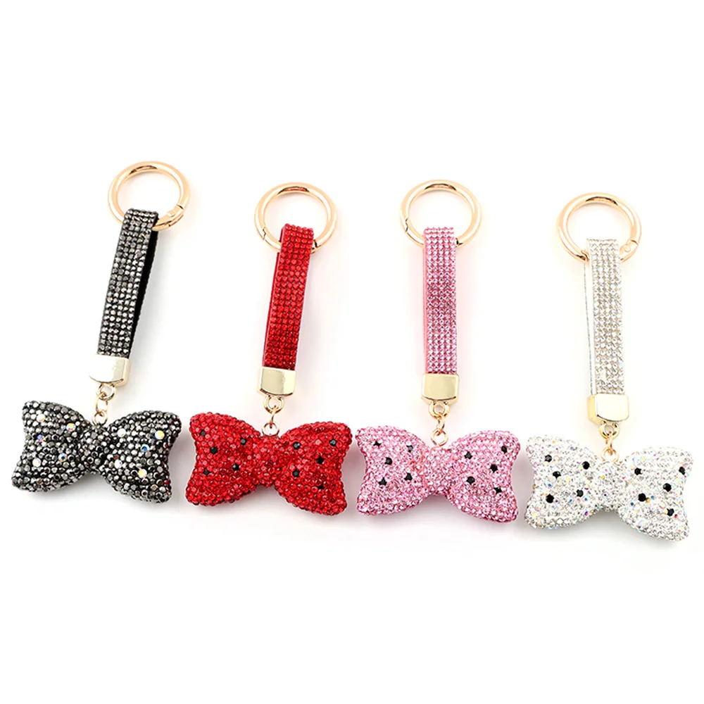 Kawaii Rosa Schmetterling Schlüsselring Frauen Männer Voller Strass Kristall Weibliche Licht Luxus Tasche Hängen Schlüsselbund Schmuck Zubehör