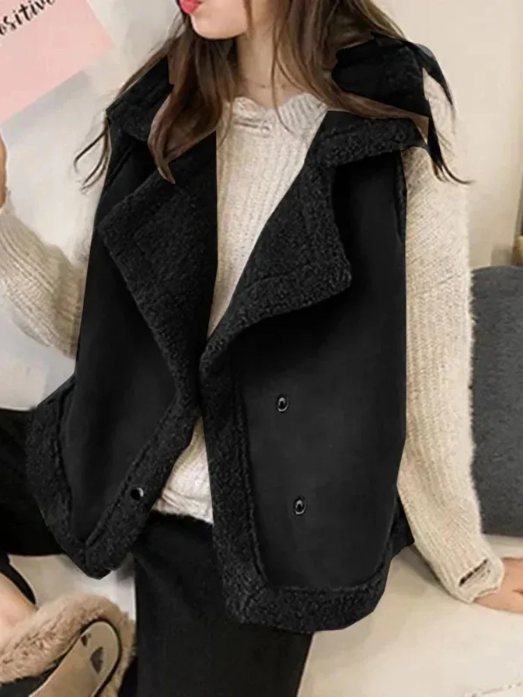 Donne 2024 autunno inverno nuovo gilet capispalla allentata popolare Top senza maniche giacca di colore solido femminile gilet di pelle cappotto