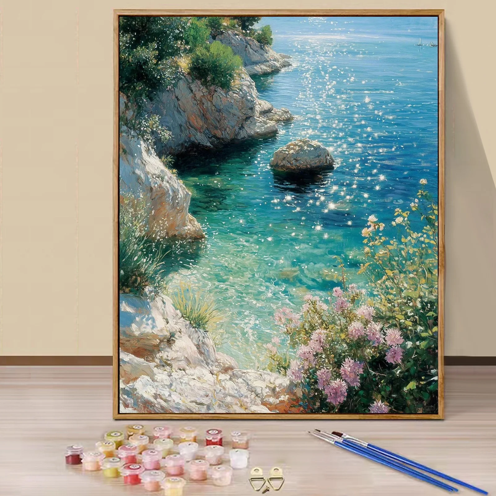 Adults Paint By Number Floral Seaside Landscape Drawing on Canvas HandPainted Art DIY Pictures By Numbers Kit Home Decor