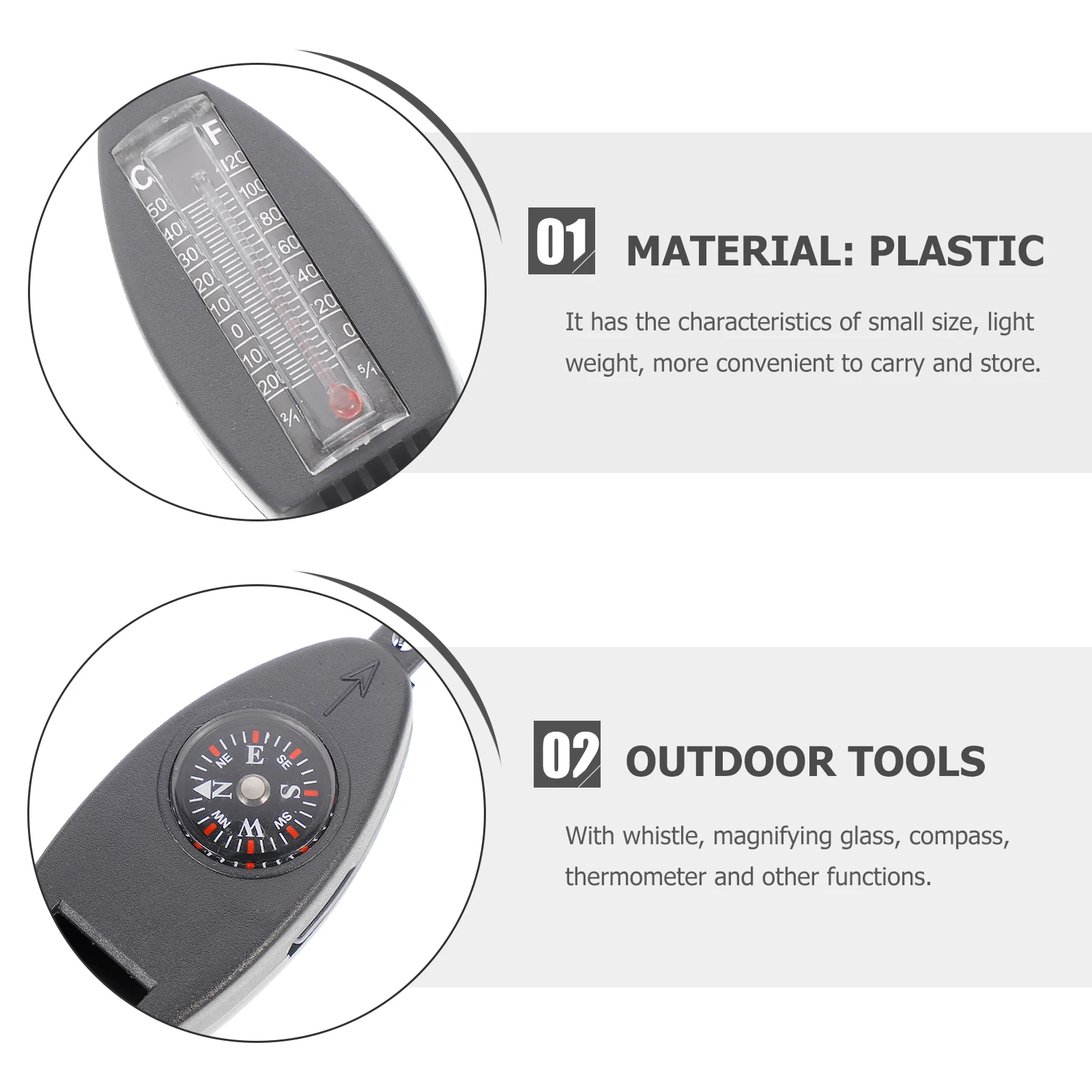 

Plastic Survival Whistle Compass Magnifying Glass Thermometer Keychain Outdoor Camping Emergency Gear Multi functional Four in