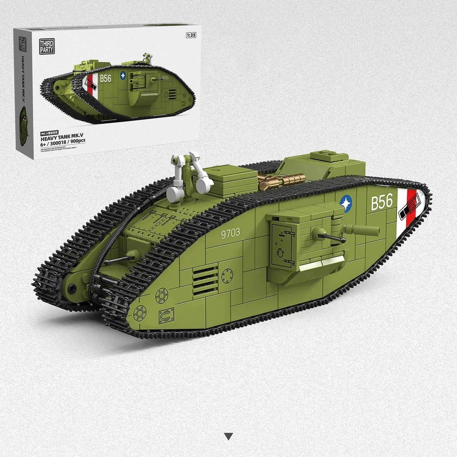 

900PCS Building Blocks WW1 Classic British Tank Heavy Tank MK.V DIY Land Battlefield Scene Military Model Assembly Toy Boys Gift